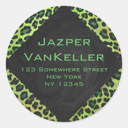 Sticker Rond Léopard noir et vert avec Monogramme (Devant)