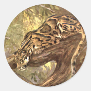 Sticker Rond Leopard nuageux par CE Swan, Animaux sauvages Vint