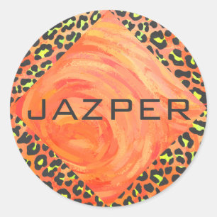 Sticker Rond Léopard orange et jaune