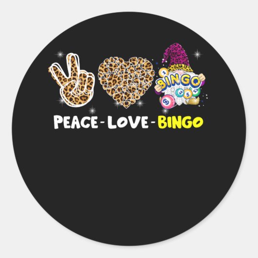 Sticker Rond Leopard Peace Love Bingo Gnome Lucky Number Bingo (Devant)
