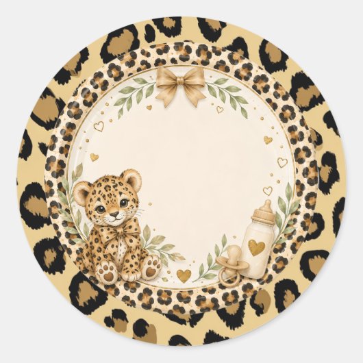 Sticker Rond Léopard pour une baby shower (Devant)