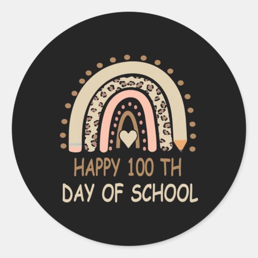 Sticker Rond Leopard Rainbow Happy 100th Day School Cute 100 Da (Devant)