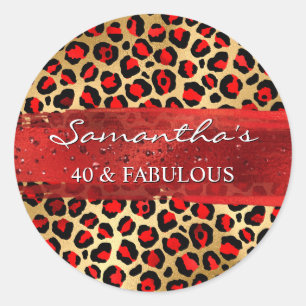 Sticker Rond Léopard rouge et or 40 et fabuleux