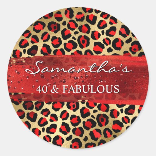 Sticker Rond Léopard rouge et or 40 et fabuleux (Devant)