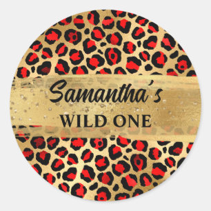 Sticker Rond Léopard sauvage rouge et or