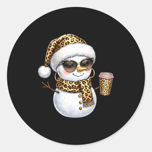Sticker Rond Leopard Snowman With Sungles Funny Christmas Women (Devant)