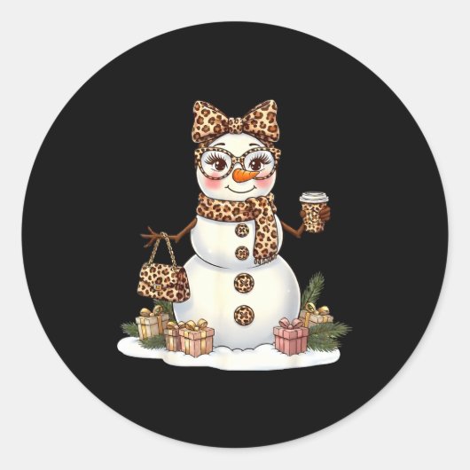 Sticker Rond Leopard Snowman With Sungles Funny Christmas Women (Devant)