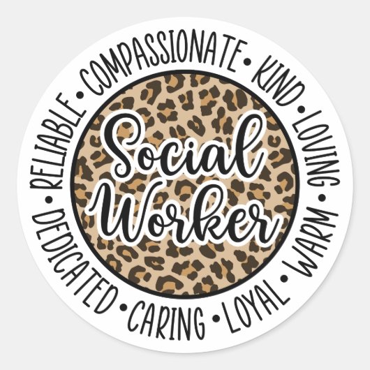 Sticker Rond Leopard Social Worker, Cadeau de travail social (Devant)