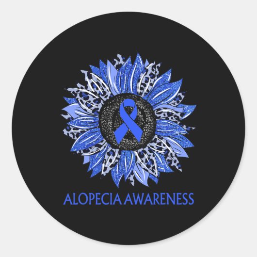 Sticker Rond Léopard Sunflower Alopecia Awareness Blue Ribbon (Devant)