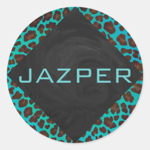 Sticker Rond Léopard Turquoise et Brown