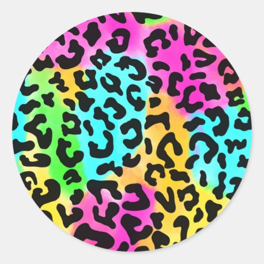 Sticker Rond Leopard Wild Cat Rainbow Motif, Leopard Cadeau (Devant)