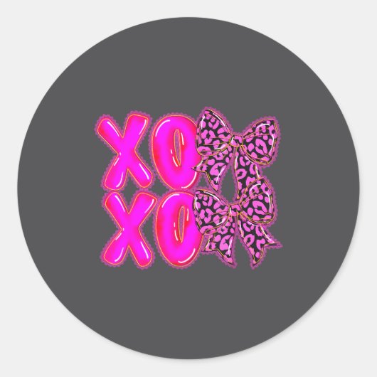 Sticker Rond Leopard Xoxo Coquette Bow Hearts Valentine's Day W (Devant)