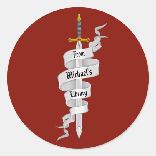 Sticker Rond L'épée médiévale de la bibliothèque de (Devant)