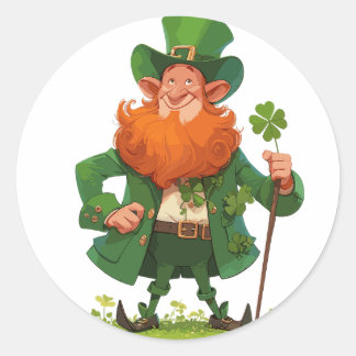 Sticker Rond Leprechaun avec le personnel de Clover