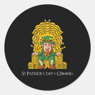 Sticker Rond Leprechaun Chaussure Trône Jour de la Saint Patric