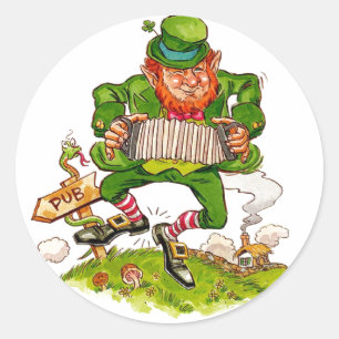 Sticker Rond Leprechaun en vert, Joyeuse Saint Patrick's Day