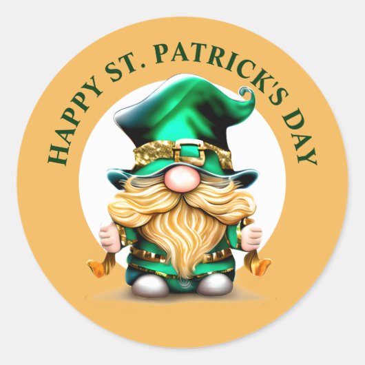 Sticker Rond Leprechaun gnome Happy St. Patrick's Day mignon fu (Devant)
