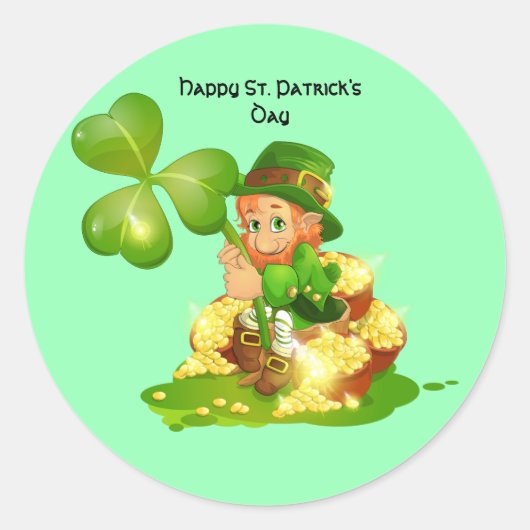 Sticker Rond Leprechaun irlandais Animé (Devant)