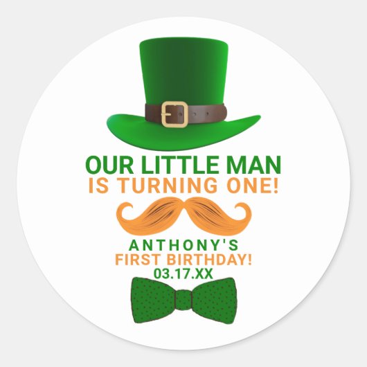 Sticker Rond Leprechaun moderne St. Patrick's Any Age Anniversa (Devant)