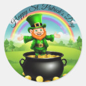 Sticker Rond Leprechaun St. Patrick's Pot of Gold Rainbow (Devant)