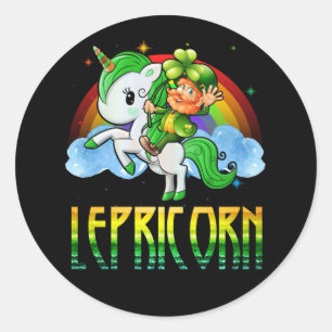 Sticker Rond Lepricorn Leprechaun Unicorn Jour de la Saint Patr