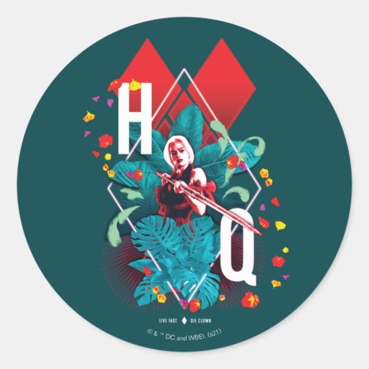 Sticker Rond L'équipe du suicide | Harley Quinn Floral Diamond (Devant)
