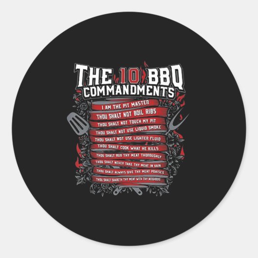 Sticker Rond Les 10 commandements du barbecue (Devant)