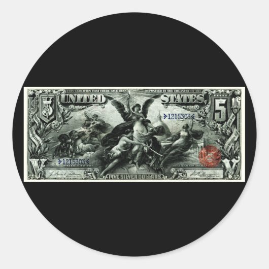 Sticker Rond Les 1896 USA certificat d'argent des cinq dollars (Devant)