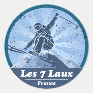 Sticker Rond Les 7 Laux Station de ski - Skieur