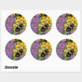 Sticker Rond Les abeilles dans une prairie à fleurs (Feuille)