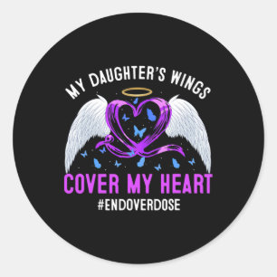 Sticker Rond Les ailes de ma fille couvrent mon coeur Ruban vio