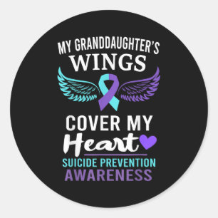 Sticker Rond Les ailes de ma petite-fille couvrent le cœur Ruba