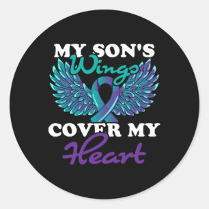 Sticker Rond Les ailes de mon fils couvrent mon coeur Préventio