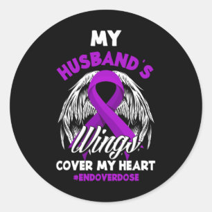 Sticker Rond Les ailes de mon mari couvrent ma surdose de fin d