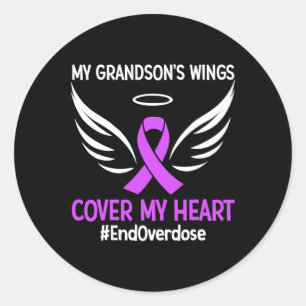 Sticker Rond Les ailes de mon petit-fils couvrent mon coeur Rub