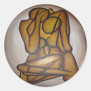 Sticker Rond Les Amateurs Abstraits Art Contemporain En Ocre Et