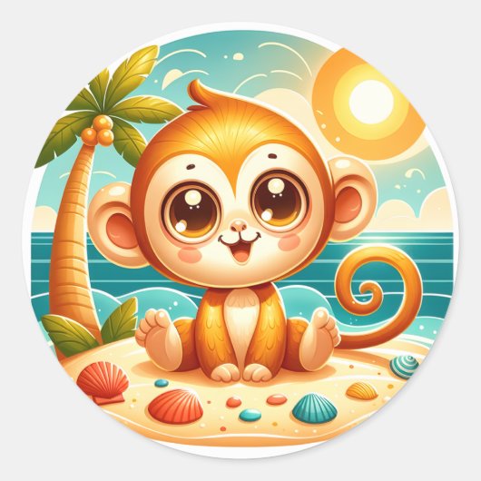 Sticker Rond Les amateurs de singes de plage (Devant)
