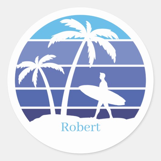 Sticker Rond Les amateurs de surf de plage cool (Devant)