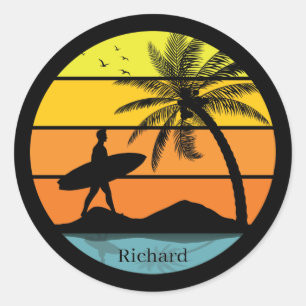 Sticker Rond Les amateurs de surf de plage cool