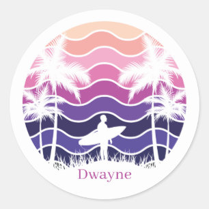 Sticker Rond Les amateurs de surf de plage cool