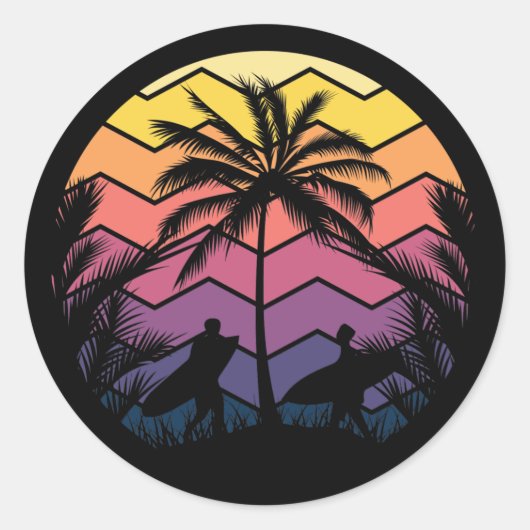 Sticker Rond Les amateurs de surf de plage cool (Devant)