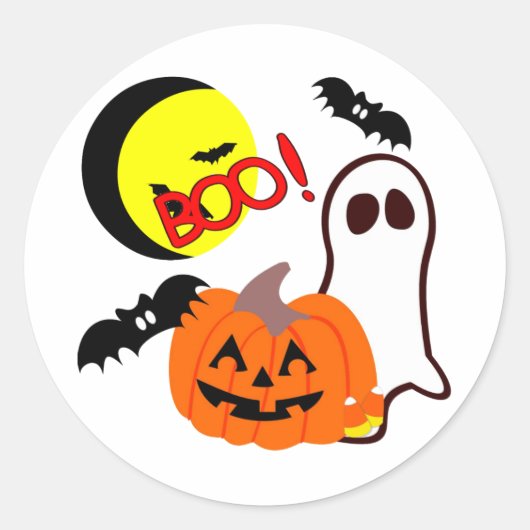 Sticker Rond Les amis du fantôme d'Halloween (Devant)