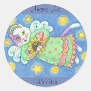 Sticker Rond LES ANGELS REGARDENT, LES BÂTISSEURS DE CHAT Rond,