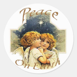 Sticker Rond Les anges de Noël - La paix sur Terre