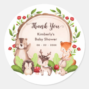 Sticker Rond Les animaux de bois Baby shower Merci Favoriser