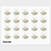 Sticker Rond Les animaux de Safari mignons | Baby shower rose (Feuille)