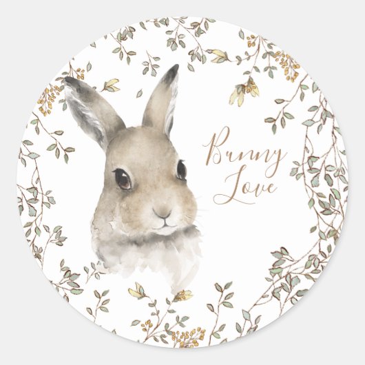 Sticker Rond Les animaux des bois aiment le lapin Script floral (Devant)