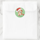 Sticker Rond Les animaux mignons chiot d'hiver Chien Père Noël (Sac)