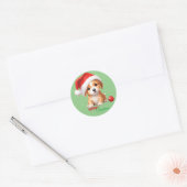 Sticker Rond Les animaux mignons chiot d'hiver Chien Père Noël (Enveloppe)