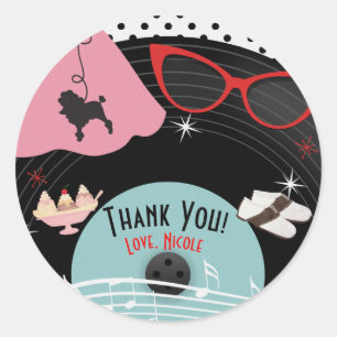 Sticker Rond Les années 50's 1950's Record Theme Party Custom F